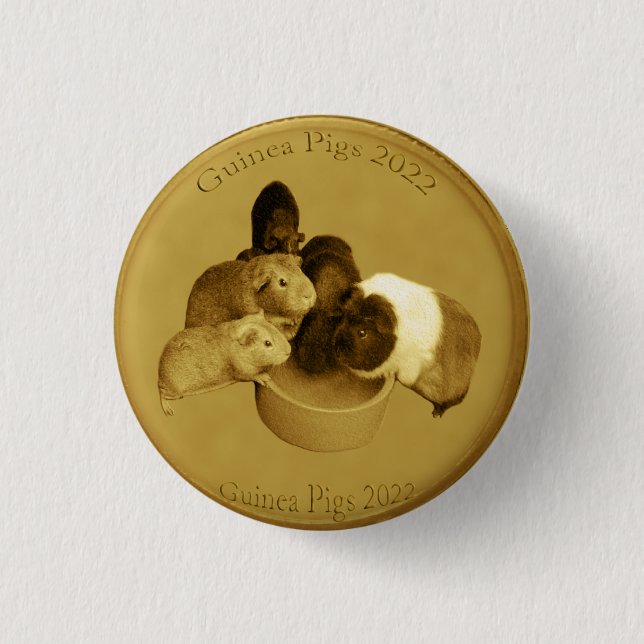 Macaron Rond 2,50 Cm Coin Golden Guinea Pig 2022, insigne Casquette (Devant)