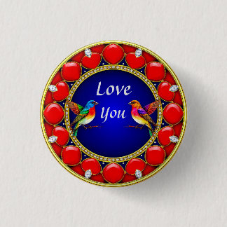 Macaron Rond 2,50 Cm Colibris colorés entourés d'un cœur romantique