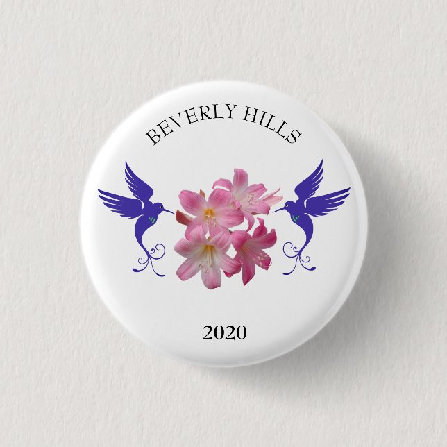 Macaron Rond 2,50 Cm Colibris et fleurs bleus (Devant)