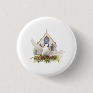 Macaron Rond 2,50 Cm Colombe blanche avec église