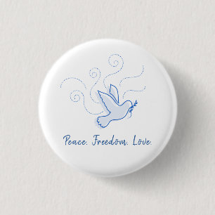 Macaron Rond 2,50 Cm Colombe de la Paix. Paix. Liberté. Amour. 