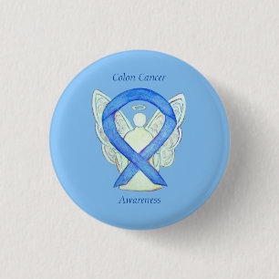 Macaron Rond 2,50 Cm Colon Cancer Angel Blue Awareness Ruban Art Pin