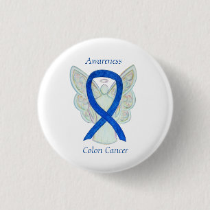 Macaron Rond 2,50 Cm Colon Cancer Angel Blue Awareness Ruban Art Pin