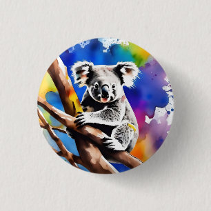 Macaron Rond 2,50 Cm Coloré Koala Bear Aquarelle Splash,