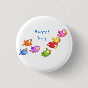Macaron Rond 2,50 Cm Colorful Happy Flying Birds - Cute Funny Sparrows