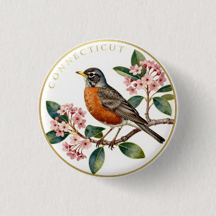Macaron Rond 2,50 Cm Connecticut Merle américain Oiseau de l'État Botan