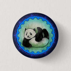 Macaron Rond 2,50 Cm Copain amical de panda de Rolly Polly dans le bleu