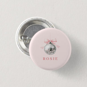 Macaron Rond 2,50 Cm Coquette personnalisée Disco Ball rose ruban