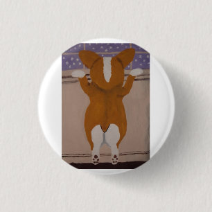 Macaron Rond 2,50 Cm Corgi regardant par la fenêtre