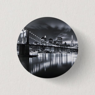 Macaron Rond 2,50 Cm Coucher de New York Pont de Brooklyn Monochrome Nu