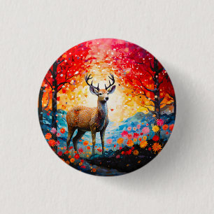 Macaron Rond 2,50 Cm Coucher de soleil doré Floral Forêt automnale Cerf