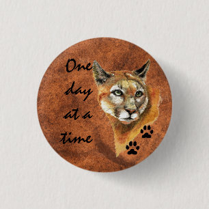 Macaron Rond 2,50 Cm Cougar Puma Mountain Lion "One day at a Time"