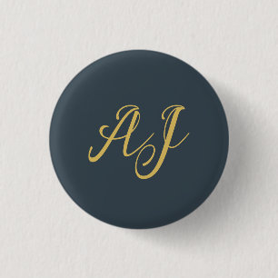 Macaron Rond 2,50 Cm Couleur Or Charbon Monogramme Initial Professionne