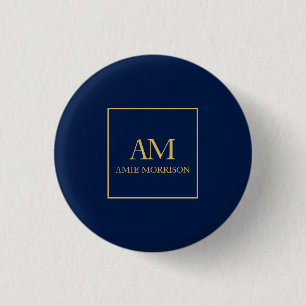Macaron Rond 2,50 Cm Couleurs d'or bleu Monogramme Lettres initiales No