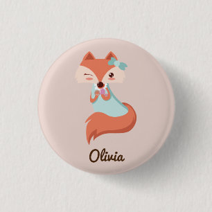 MACARON ROND 2,50 CM COUPER LE FOX AVEC LE BOW BLEU AJOUTER VOTRE BOUTO