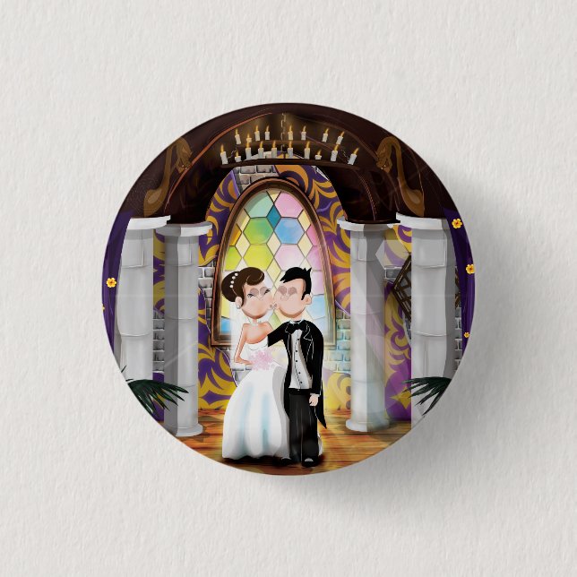 Macaron Rond 2,50 Cm Couple mariage dans l'église (Devant)