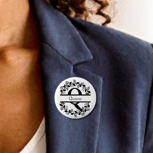 Macaron Rond 2,50 Cm Couronne florale noire moderne monogramme "Q rond 