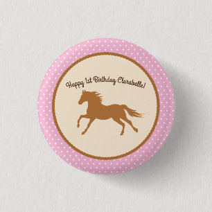 Macaron Rond 2,50 Cm Cowgirl Horse Pony Cute 1er Anniversaire de fête 