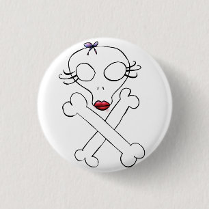 Macaron Rond 2,50 Cm Crâne Alien Féminin Mignon Os Croisés