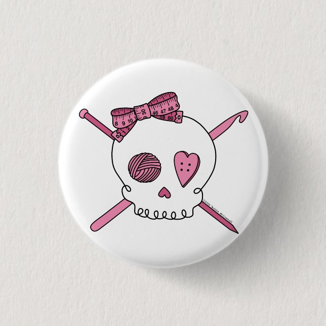 Macaron Rond 2,50 Cm Crâne de métier (rose) (Devant)