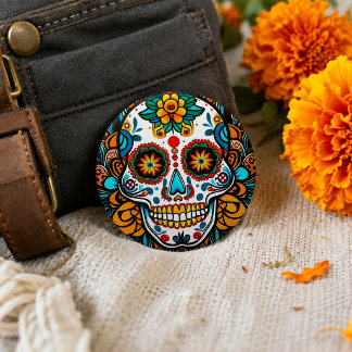 Macaron Rond 2,50 Cm Crâne de sucre coloré Día de los Muertos