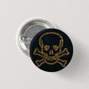 Macaron Rond 2,50 Cm Crâne vintage Pirate D'Or Noir Et Bonté