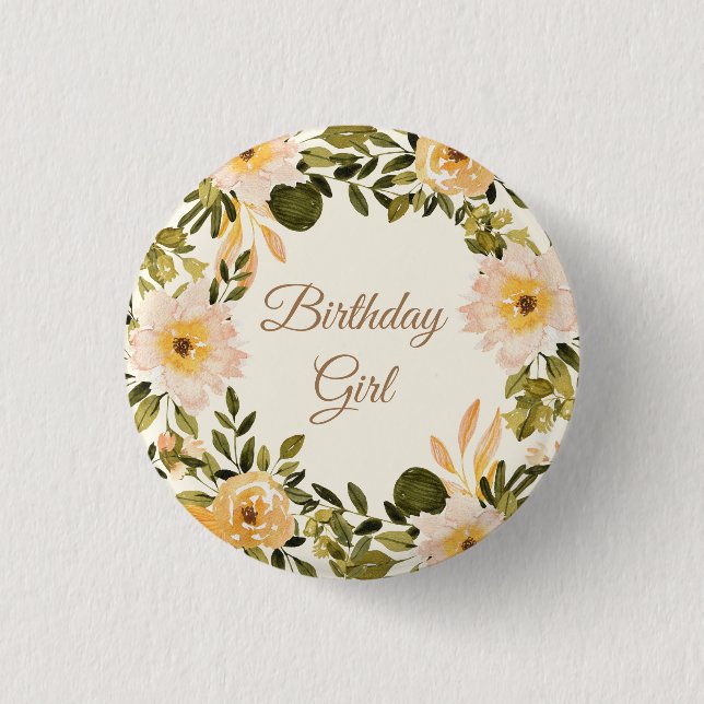 Macaron Rond 2,50 Cm Crème Jaune Florale Fille d'anniversaire (Devant)
