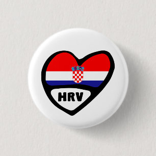 Macaron Rond 2,50 Cm Croatie Code de pays Indicateur Insigne de coeur,