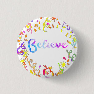 Macaron Rond 2,50 Cm Croire la typographie aquarelle Art Confetti