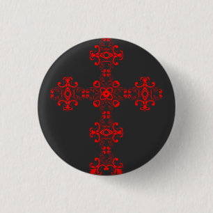 Macaron Rond 2,50 Cm Croix avec ornement rouge, Art décoratif sacré