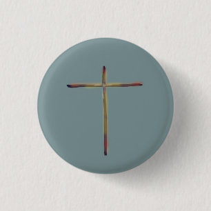 Macaron Rond 2,50 Cm Croix chrétienne minimale bleu vert 