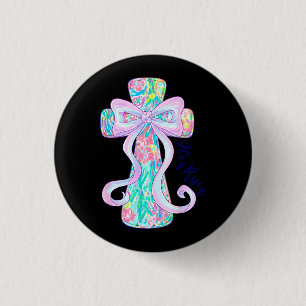 Macaron Rond 2,50 Cm Croix de Pâques chrétienne Religieux Il est ressus