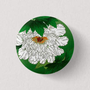 Macaron Rond 2,50 Cm Croquis japonais vintage de grande pivoine blanche