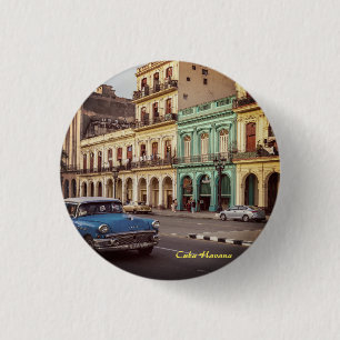 Macaron Rond 2,50 Cm Cuba Havana Vintage Classic Car Cityscape