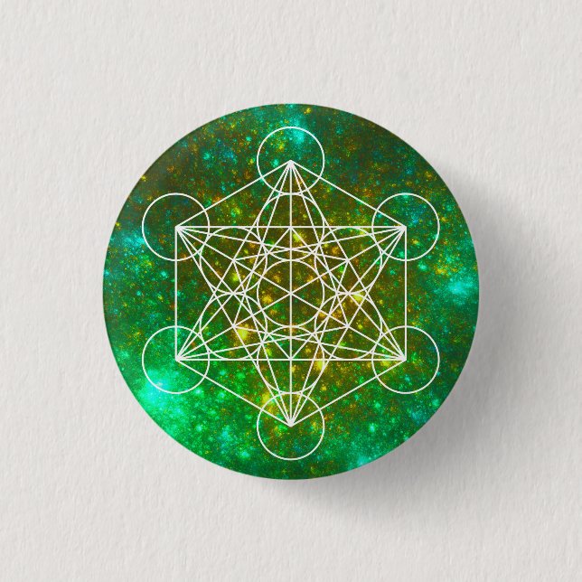 Macaron Rond 2,50 Cm Cube de Metatron, Géométrie Sacrée, Symbole Spirit (Devant)