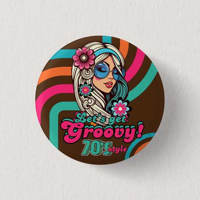 Macaron Rond 2,50 Cm Custom 70's Rétro Disco Anniversaire Boogie Groovy (Devant)