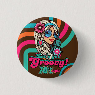 Macaron Rond 2,50 Cm Custom 70's Rétro Disco Anniversaire Boogie Groovy