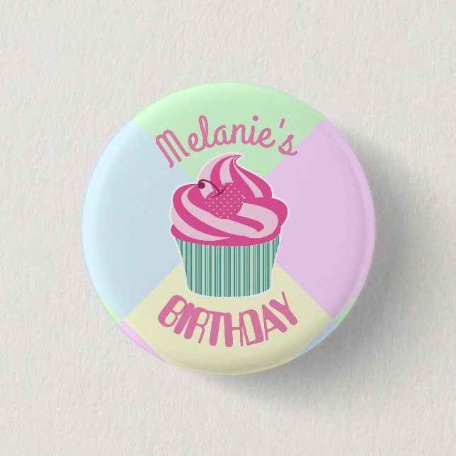 Macaron Rond 2,50 Cm Custom Pink Birthday Cupcake Personalised (Devant)