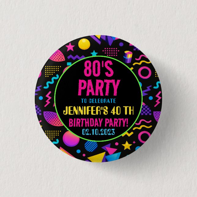Macaron Rond 2,50 Cm Custom Retro Neon 80’s Birthday – Fun Adult  (Devant)