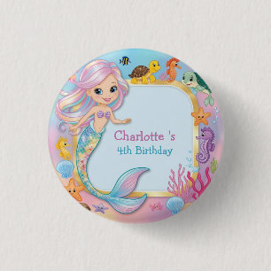Macaron Rond 2,50 Cm Cute arc-en-ciel sirène poisson hippocampe étoile 