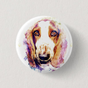 Macaron Rond 2,50 Cm Cute Basset Hound Chien Face Animal Pet Croquis