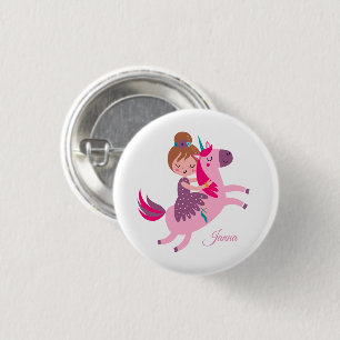Macaron Rond 2,50 Cm Cute Blondie Haired Girl équitation sur une licorn