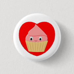 Macaron Rond 2,50 Cm Cute Cartoon Fraise Cupcake Dans Le Coeur Rouge Bu