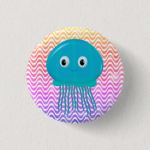 Macaron Rond 2,50 Cm Cute Cartoon Jellyfish Dans Océan Coloré