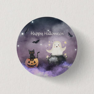 Macaron Rond 2,50 Cm Cute chat et Fantôme Halloween