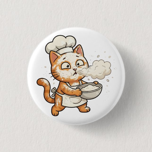 Macaron Rond 2,50 Cm Cute Chef Cat Cooking Hot Food Button (Devant)
