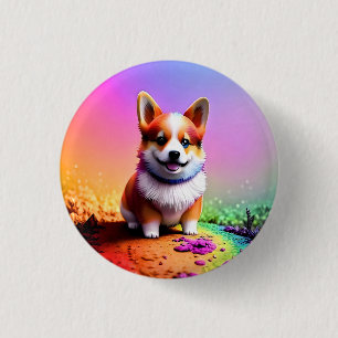 Macaron Rond 2,50 Cm Cute Corgi Chien Chien Peinture Artiste-36475