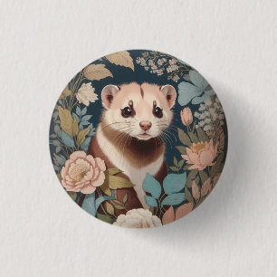Macaron Rond 2,50 Cm Cute Ferret Elégant Pastel Floral Garden