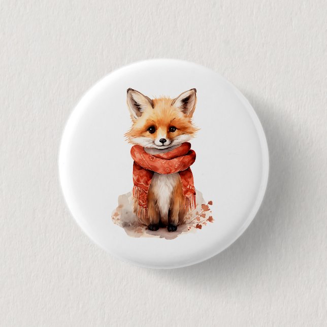 Macaron Rond 2,50 Cm Cute Fox Pup in a Red Scarf (Devant)