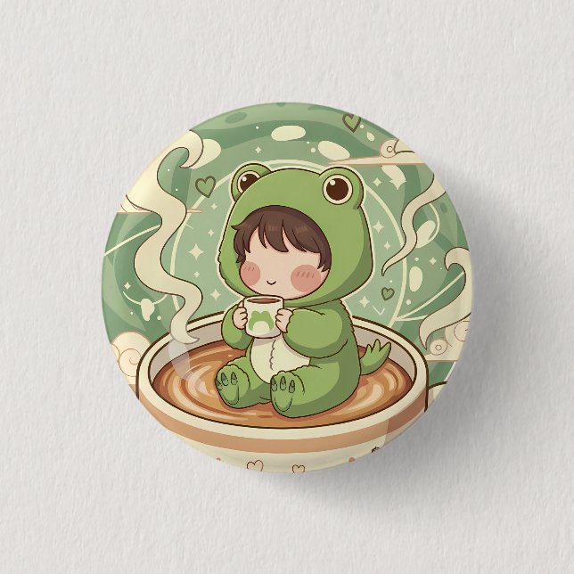Macaron Rond 2,50 Cm Cute Froggy Coffee Tale Design (Devant)